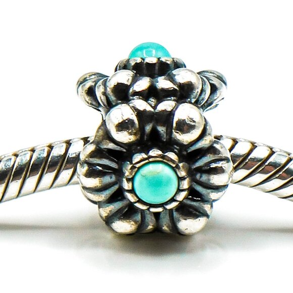 PANDORA December Birthday Blooms Sterling Silver Charm With Turquoise - Picture 1 of 6